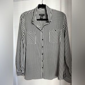 Black & White Stripe Stretch Button Down by Grace, Size L
